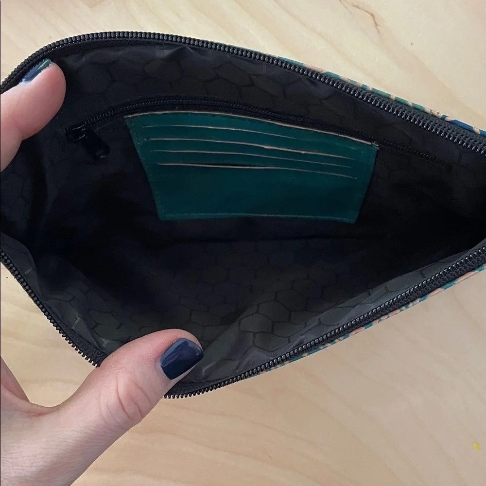 Teal and Navy Patterned Clutch padded